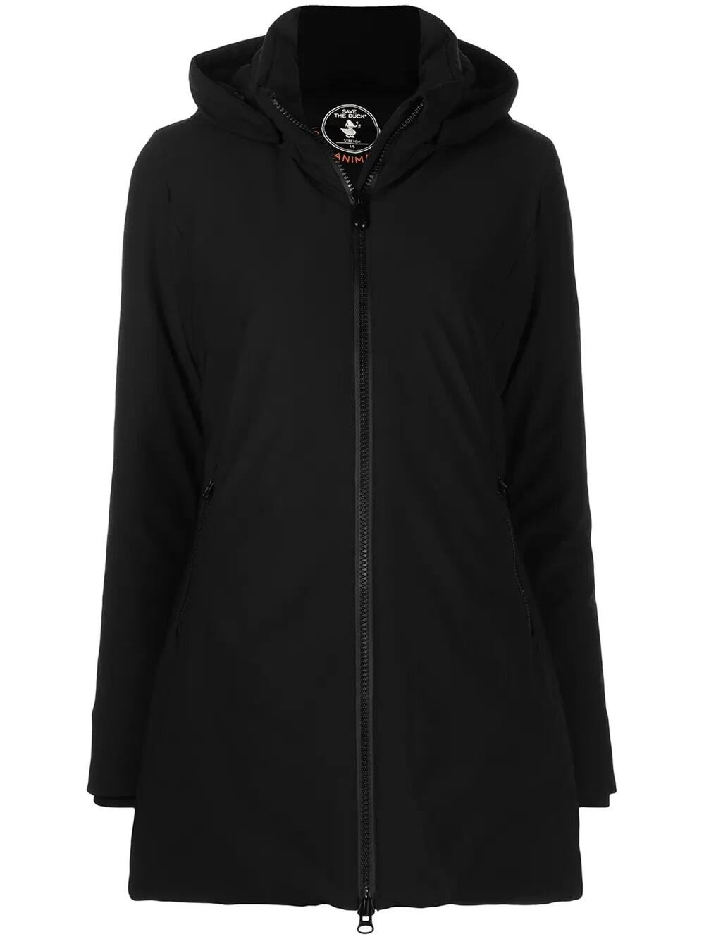 SAVE THE DUCK Womens Hooded Jacket Small 1 Animal Free NWT Black $428 Coat